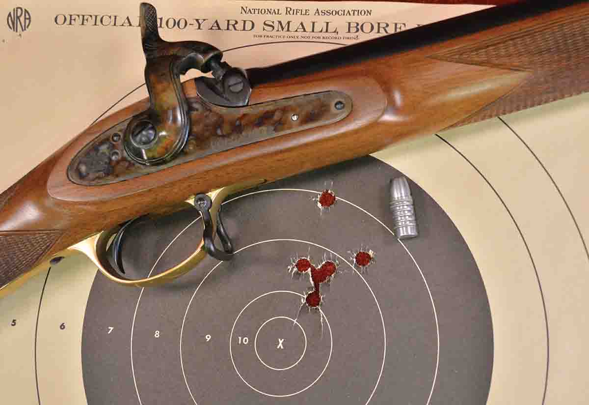 This 50-yard, five-shot group measures 2 inches, shot with the Navy Arms rifle from benchrest.